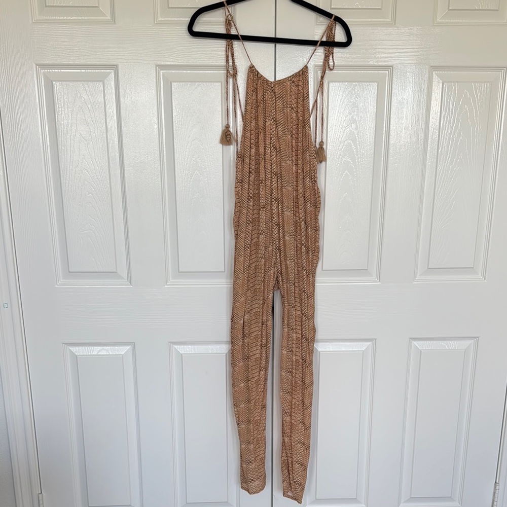 WeWoreWhat Tan Jumpsuit with Tapered Legs and Spaghetti Straps